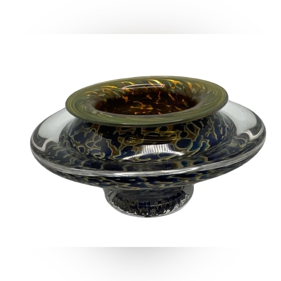 Art Glass Ikebana Vase - Cobalt Blue, Green & White - 3” X 5.5” - Beautiful! - Picture 2 of 6